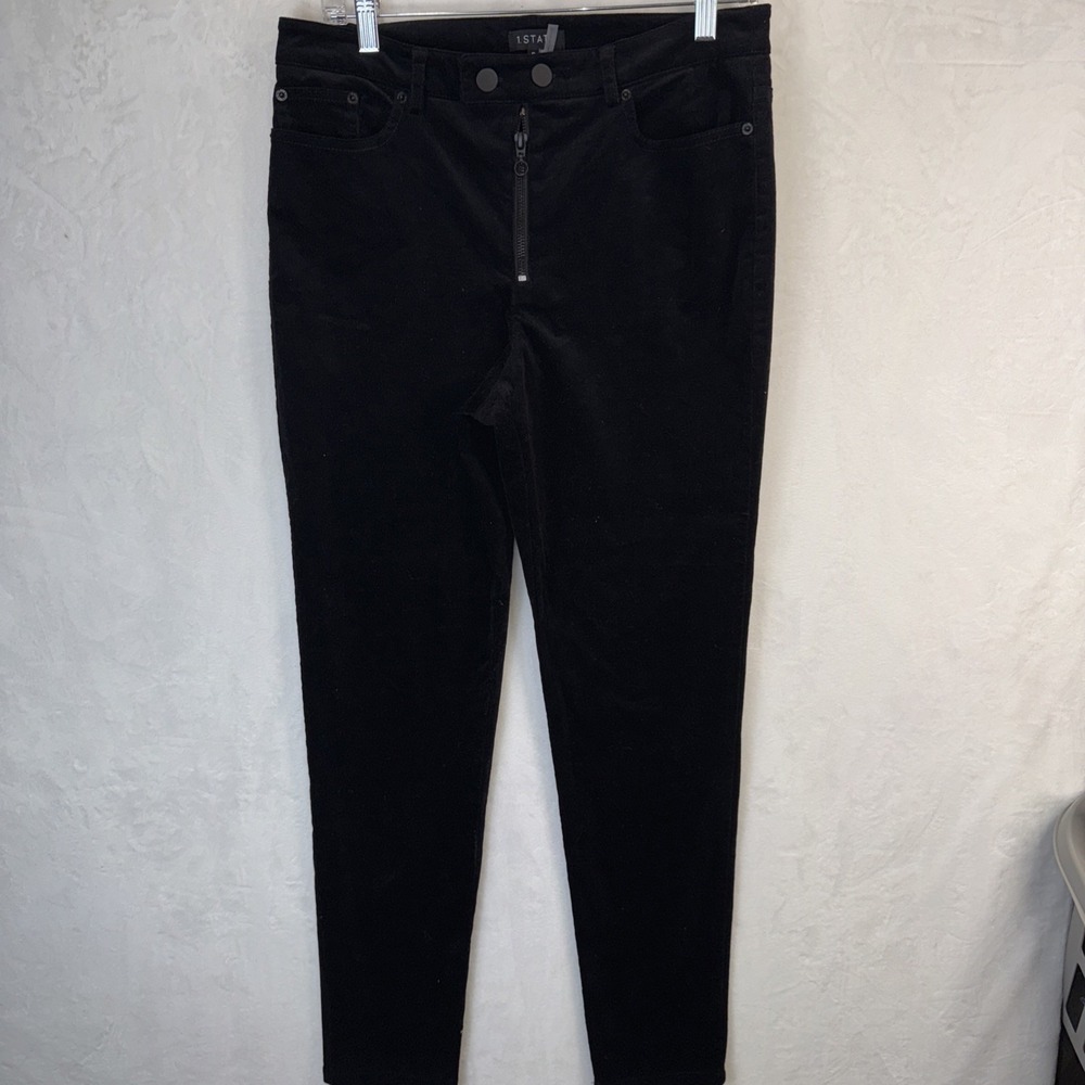 1. State Women's 8 O-Ring Exposed Zipper Fly Black Corduroy Skinny Pants